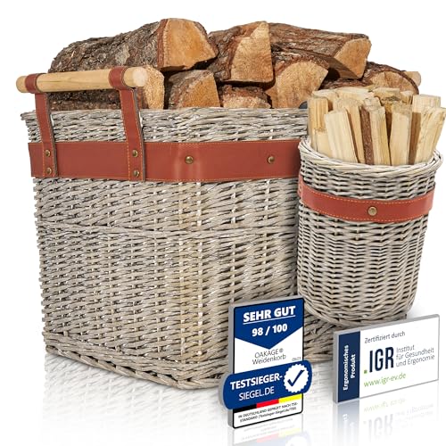 OAKAGE® Holzkorb für Kaminholz Groß aus Weide Kaminholzkorb Feuerholzkorb Brennholzkorb Weidenkorb Kaminkorb | Korb Bundle