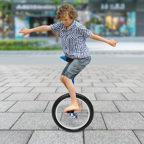 18 Inch Outdoor Wheel Unicycle, Adjustable Height Exercise Unicycle with Mute Bearing and Curved PU Seat One Wheel Bike for Kids Adults of Outdoor Sports Fitness Exercise - Thumbnail 3