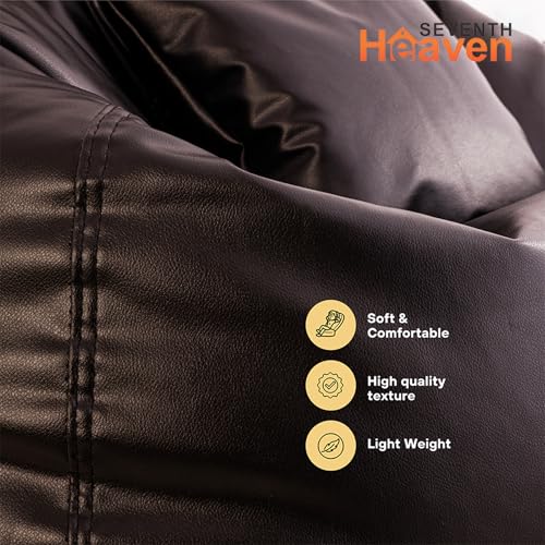 Image of Seventh Heaven 3XL Bean Bag Cover with Footrest and Cushion (Without Beans) | Premium Scratch Resistant Leatherette | (Leatherette Fabric - Brown)
