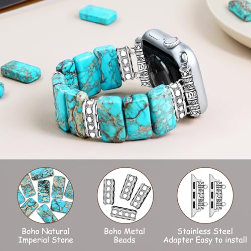 Newlibery Beaded Natural Stone Bracelet Band Women Compatible with Apple Watch 42(S3/2/1) 44/45/46/49mm Boho Elastic Western Vintage Imperial Stone Strap for iWatch Series 11/10/9/8/7/6/5/4/SE/Ultra by Newlibery - Used condition - Image 5