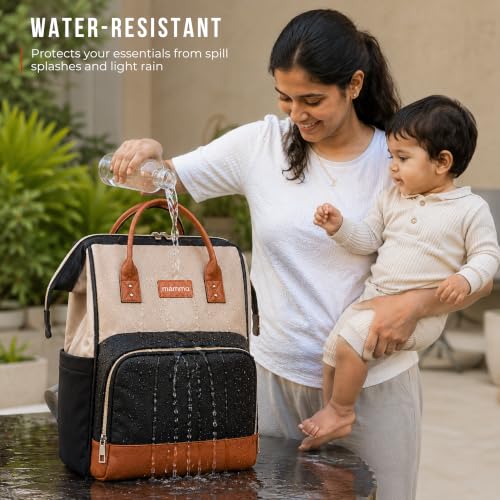 Image of MAMMA Vegan Leather Diaper Bag for Mothers for Travel, Baby Bag for Mother Travel, Diaper Bag for Baby, 12 Pockets Waterproof Diaper Bags for Mom, Hospital Bag for Delivery Women | 9 Months Warranty