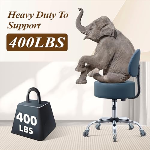 Image of Ergonomic Drafting Stool with Backrest, 400LB Heavy Duty Hydraulic Stool, 19-25 Inch Adjustable Height Rolling Stool Chair with Lumbar Support for Standing Desk, Salon, Tattoo, Kitchen, Home Office