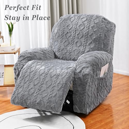 Image of JOKIVTOU Recliner Chair Covers 4-Pieces Reclining Chair Slipcovers with Pocket& Elastic Bottom, Soft Feel Fitted Lazy Boy Sofa Couch Cover Washable, Stretch Recliner Furniture Protector