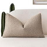 Foindtower Decorative Textured Boucle Throw Pillow Covers Accent Solid Lumbar Pillow Cases Neutral Cozy Couch Cushion Case for Chair Sofa Bedroom Living Room Home Decor 12x20 Inch,1PC,Light Khaki Tan