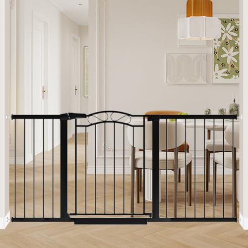 Image of Fairy Baby 65.4 inch-68.1 inch Extra Wide Baby Gate with Door, 66 67 68 Inches Walk THR Baby Gates for Stairs Pressure Mounted no Drill, Indoor Tension Metal Child Pet Dog Safety Gate for Kids, Black