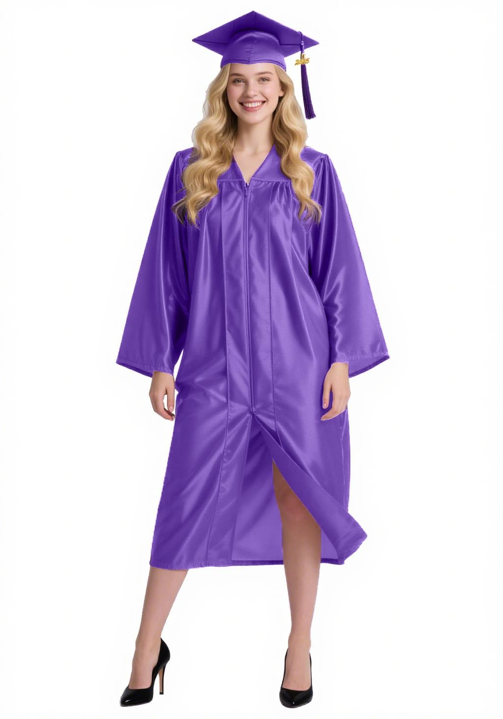 GradPlaza Shiny Graduation Cap and Gown 2026 Year Charm Tassel Set for Middle High School College Commencement