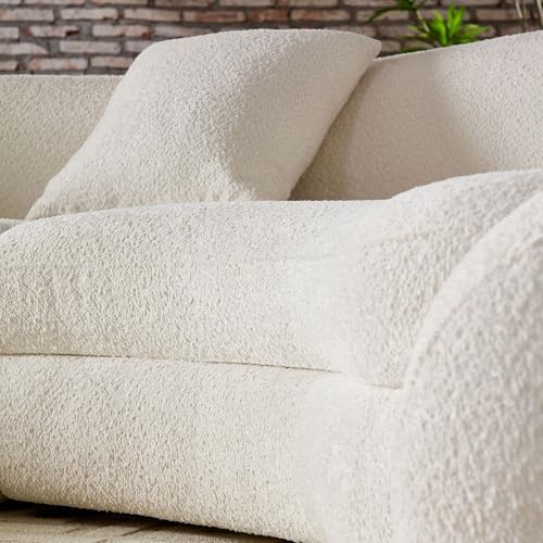 Image of KEIKI 126 inch Curved Oversized Boucle Sectional Sofa with Love Heart Design, Modern 5-Seater Polyester Couch with 2 Decorative Pillows and Rolled Arms, Easy Assembly, for Apartment, Living Room, White