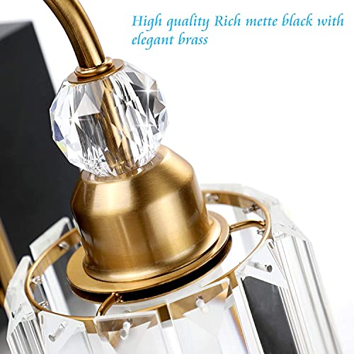 Image of Ralbay Crystal Vanity Lights 6-Lights Modern Crystal Bathroom Vanity Lights Over Long Mirror Modern Black Gold Bathroom Vanity Lighting Fixtures