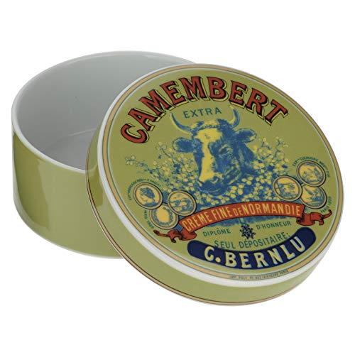 BIA International - Camembert Baking Dish with Cover - Vintage Design Porcelain Cheese Baker Set for Camembert Baking - Green - Gift Boxed Packaged