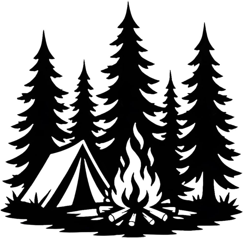 Camping Tent and Campfire Forest Metal Wall Art Decor Outdoor Decor Metal Signs Rustic Minimalist Aesthetic Elegant Wall Decor for Living Room Bedroom Apartment Decoration (Black Metal,30 inch)