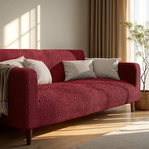 Image of Bellissima Sofa Covers - Premium Luxury Microfibra Plain Stretchable Sofa Cover 2 Seater Fully Covered Slipcover, Imported from Italy (Bordeaux)