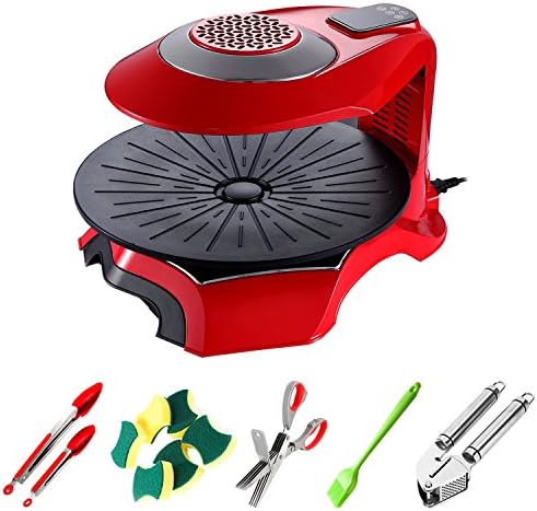 iHomey Indoor Electric Smokeless Grill Infrared Heat Roaster Powered Rotating with LCD Touch Time & Temperature Control (Red,110V/1500W)