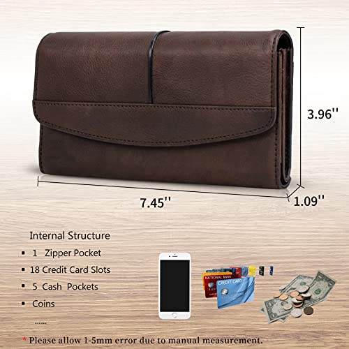 Womens Wallets Genuine Leather Large Capacity Handmade Card Holder Purse,Scratch Resistant (Coffee) #TOP4