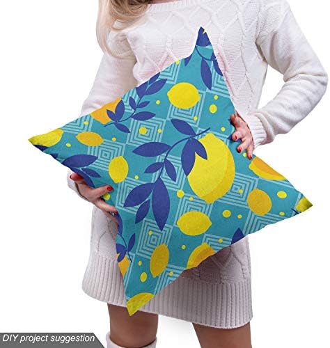Ambesonne Fruit Fabric by The Yard, Lemons and Leaves Pattern in Cartoon Style on Background Geometric Shapes, Decorative Fabric for Upholstery and Home Accents, 1 Yard, Blue Yellow — view 4