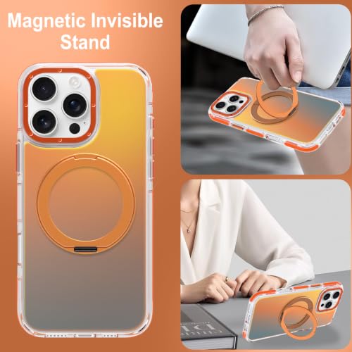 Image of Magnetic for iPhone 16 Pro Max Case with 360 Stand [Compatible with Magsafe] [Fluorescent Design] [1 Screen Protector] Slim Translucent Matte Case for iPhone 16 Pro Max 6.9 inch, Orange
