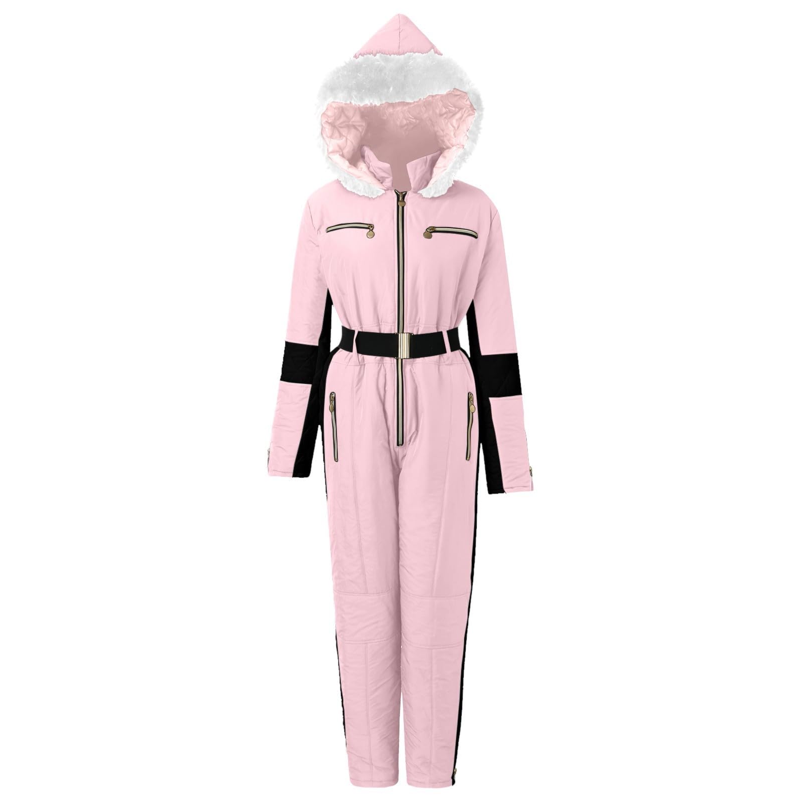 Skianzug Einteiliger, Skioverall Winter, Warme Schnee Skifahren, Damen Schneeanzug, Warme wasserdicht Schneejacke, Sätze Outdoor Jumpsuit, Langer Overall mit Kapuze, Reißverschluss Skianzüge