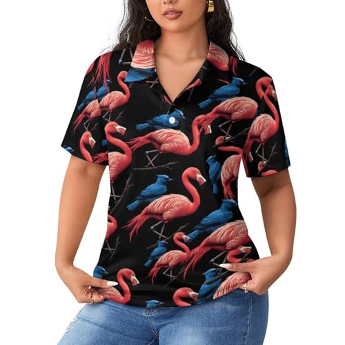 Polo clásico de mujer con cuello y diseño sofisticado de flamencos para deporte