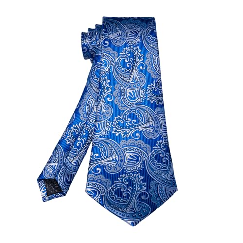 Image of 5PCS Mens Premium Silk Tie, Pocket Square, Cufflinks, Drilled Tie Ring and Lapel Pin Set for Wedding Groom Party