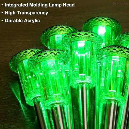Image of DenicMic Solar Lights Outdoor 10 Pack Waterproof Green LED Stainless Steel Stake Outside Lights for Yard Pathway Garden Driveway Walkway Landscape Path Lighting
