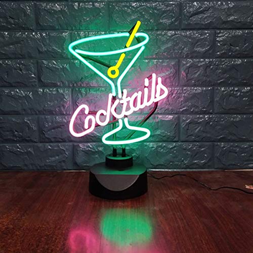 Cocktails Real Glass (NOT LED) Neon Light Signs with Holder Base, Neon Art Table Desk Sign for Room Party Birthday Christmas Decoration.