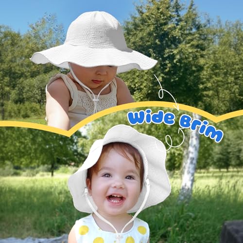 Image of HONGTEYA Baby Sun Hat Toddler Girl Beach Hat Sun Protection Adjustable Outdoor Summer Wide Brim Bucket Hat for Infant Kids