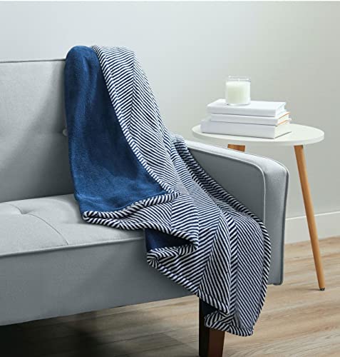 Sunbeam Navy Herringbone Microplush Heated Throw #TOP3