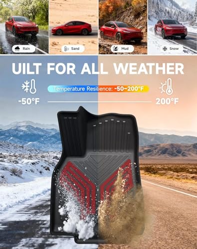 Image of Premium Color TPE Floor Mats 3-PCS Custom Fit for Tesla Model Y Juniper Accessories 2025 2026 | Not Just Black, Racing Red Wing Design | Car Mat Full Set Front & Rear | All-Weather Protection