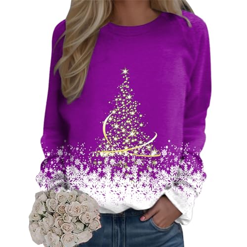 Sweatshirt col rond violet XXL pour femme avec motif de Noël