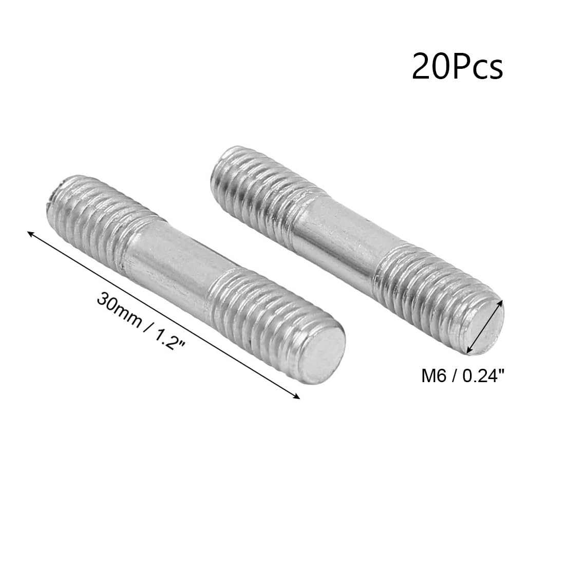 TA-VIGOR 20Pcs Double End Threaded Stud Screw Bolt, M6x30mm 304 Stainless Steel Rod Bolts Thread Reducer Adapter - Image 2
