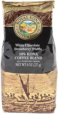 Royal Kona 10% Kona Coffee Blend, White Chocolate Strawberry Flavor - Ground, 8 Ounce Bag