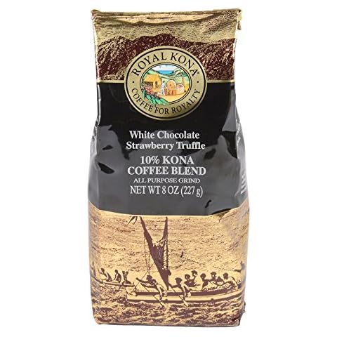 Royal Kona 10% Kona Coffee Blend, White Chocolate Strawberry Flavor - Ground, 8 Ounce Bag Cover
