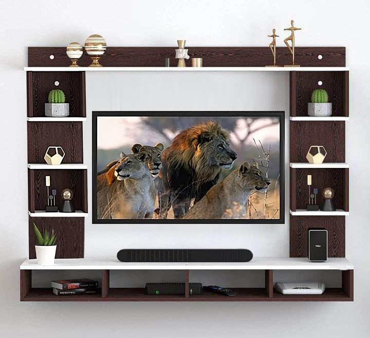 The Good Luck 32 to 55 Inches Engineered Wood Wall-Mount TV Unit | TV Cabinet with Storage Box & Decorative Shelves (Walnut/White) | DIY Installation (24-32 Inch Without Fitting)-image-13