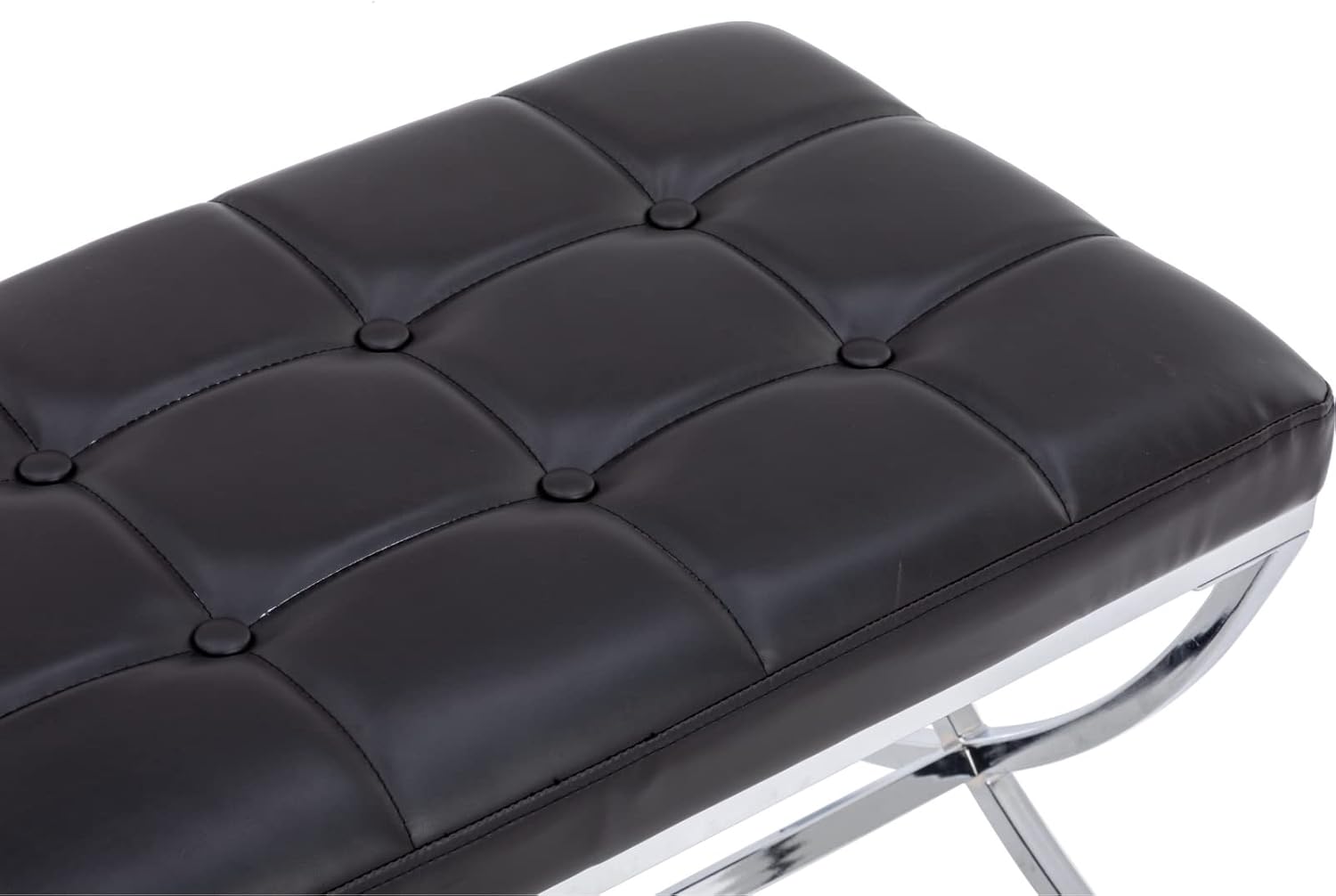 EALSON Modern Entryway Bench Leather Upholstered Dining Bench with Metal Base Button Tufted Ottoman Bench with Padded Seat Accent Foot Bench for Bedroom End of Bed/Living Room, Black