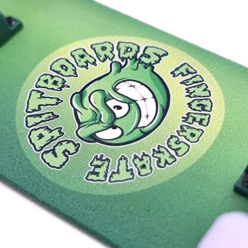 Spitboards 34Mm X 96Mm Pro Fingerboard Set-Up (Complete) | Real Wood Deck | Pro Trucks With Lock-Nuts And Pro Bushings | Polyurethane Pro Wheels With Bearings | Round Emblem (Green Version) #TOP5