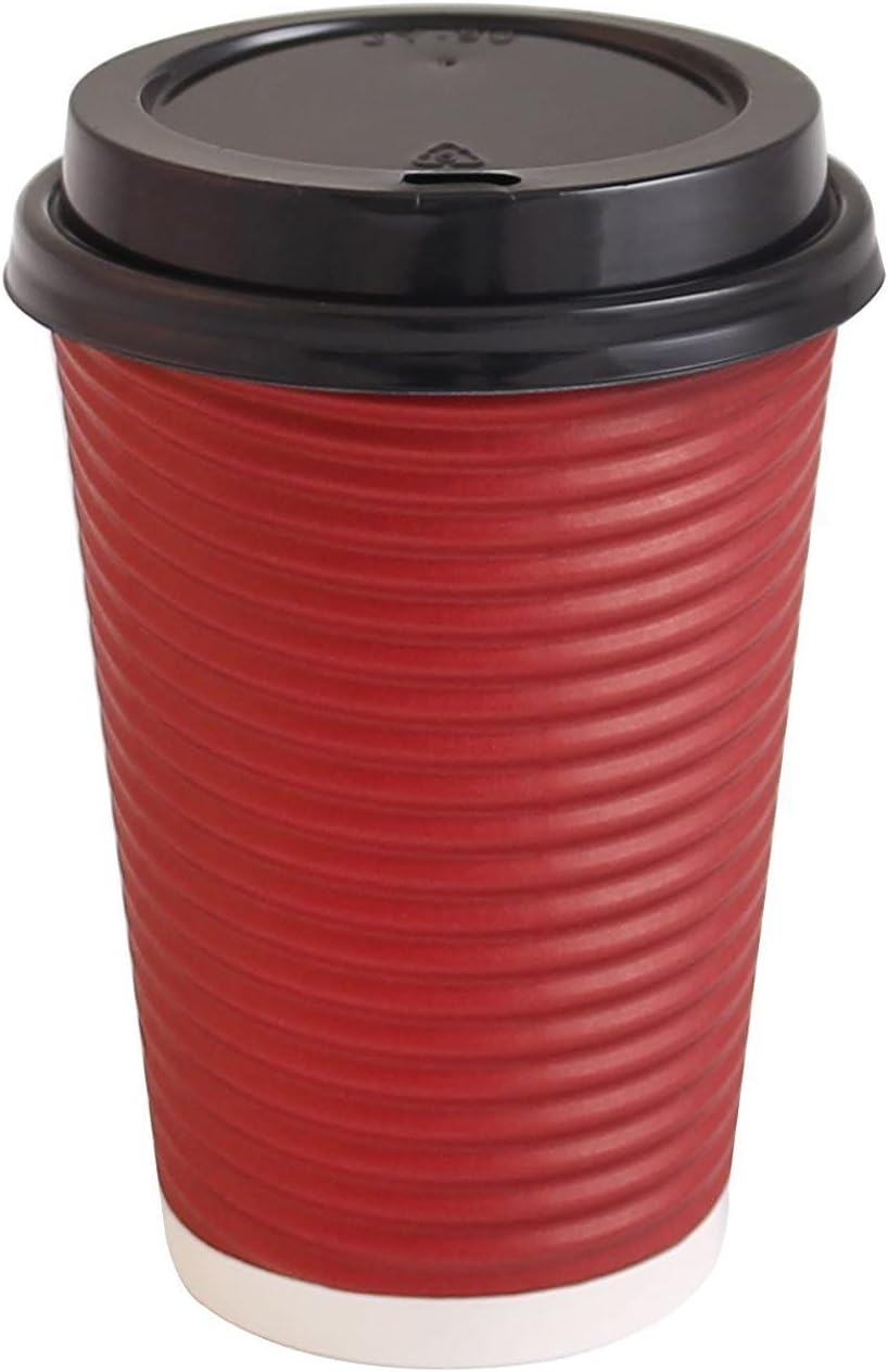 Exсluѕіvе Sресіаl PARTY BARGAINS Premium Disposable Hot Paper Cups with Lids 16 oz- (50 Pack). Togo Coffee Cups Rippled Insulation for Heat Protection| Perfect for Your Coffee/Tea/Espresso - No Sleeves Needed -