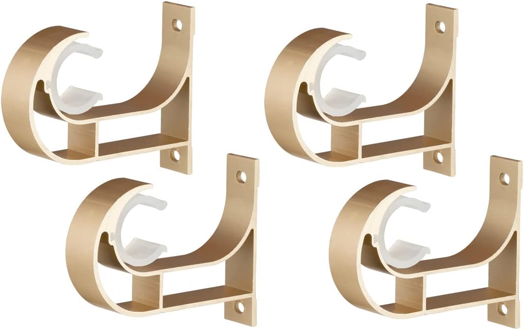 Single Curtain Rod Brackets for Aluminum Alloy Curtain Rod Ceiling-Mount Bracket Heavy Duty Curtain Rod Holders Set of 4 (Gold)