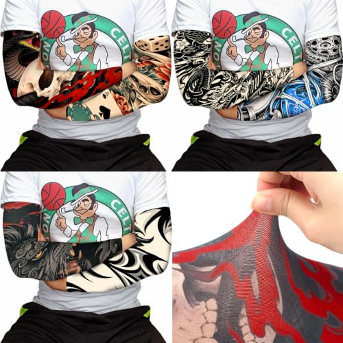 Image of YARIEW Temporary Tattoo Sleeves for Men Arm Sleeves for Men | Tattoo Sleeve Women Arts Fake Sleeve Tattoos Sun Protection Cooling Covers for Arms Women Halloween Pattern 18