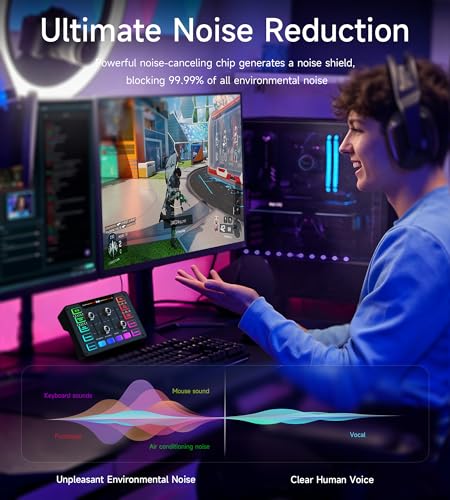 Image of Gaming Audio Mixer, Audio Interface with XLR Microphone Input, Noise Reduction, RGB, Bluetooth, 48V Phantom Power, Voice Changer, Sound Board for Podcast /Recording /Streaming /Vocal /Game (Black)