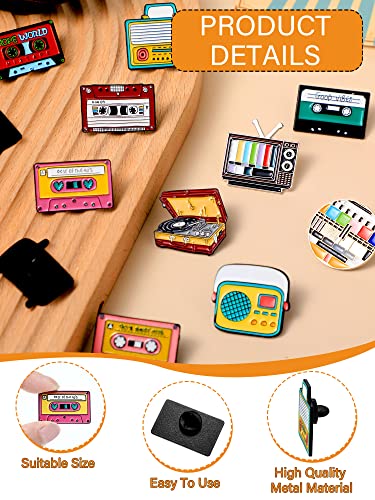XunYee 12 Pcs 90s Vintage Backpack Pins Enamel Pins for Men Women Jackets Shirts Hat 70s Retro Radio Record Brooches3