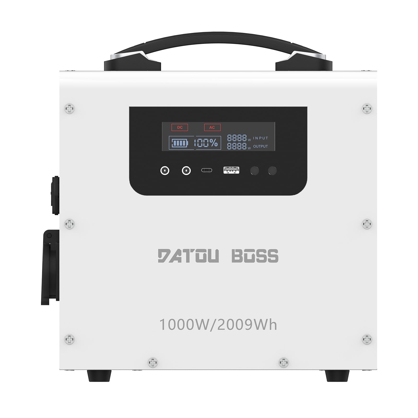 DATOUBOSS Mini przenośny generator prądu 1000 W, generator słoneczny LiFePO4 2009,6 Wh, USB/Typ C, funkcja UPS, idealny na kemping, do kamperów i jako zasilanie awaryjne