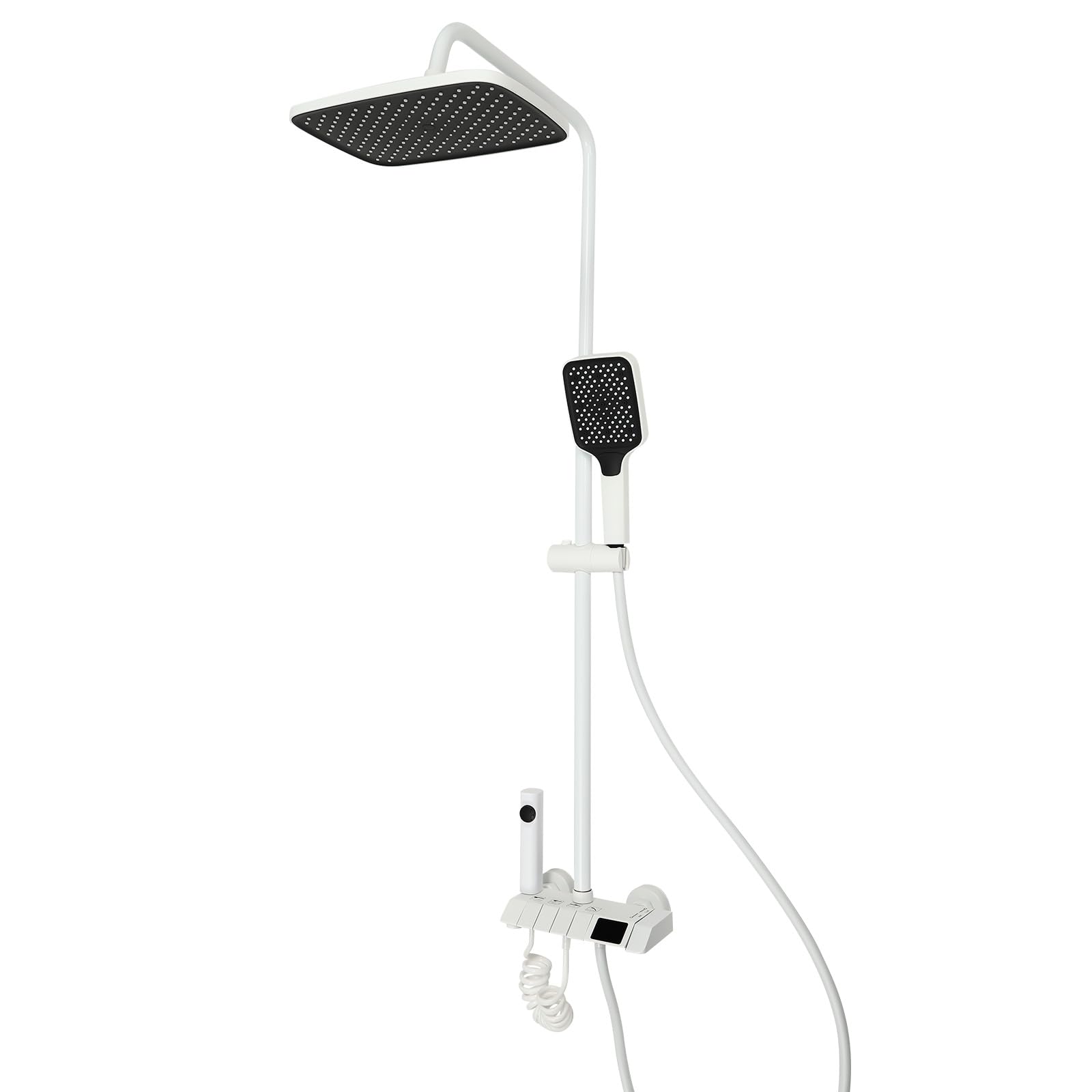 Sistema de ducha con alcachofa de mano, doble uso, 33,46 – 47,24 pulgadas, altura regulable, pulverización superior extragrande