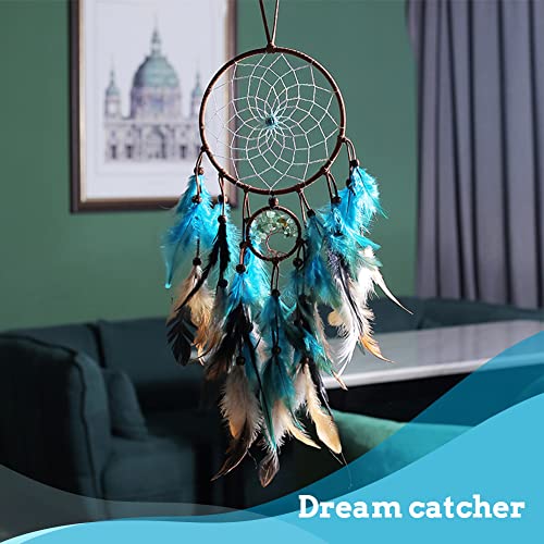 Dream Catcher, Blue Tree of Life with Feathers Dreamcatcher Wall Decor Indians Traditional Circular Net Hanging Decor for Home, Bedroom(Blue) - Image 3