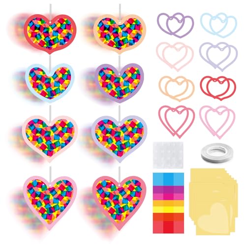 Gemejutor Herz Fensterbilder Bastelset 16 Herz DIY Fensterbilder aus Papier mit Selbstklebender Folie Stimmungsvolle Fensterdeko für Valentinstag Muttertag & Geburtstage