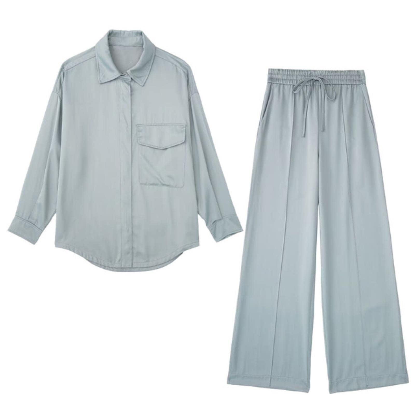 Chemise satin texture soie de qualité supérieure coupe fluide bleu M - 8