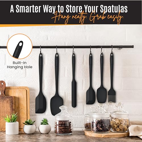 NEXTOP Silicone Spatula Set, 6-Piece Kitchen Utensil Set with Silicone Spatulas and Basting Brush, One-Piece Design for Mixing, Baking, Scraping, Stirring and Cooking, Nonstick Friendly (Black Set) by Nextop - Used condition - Image 5