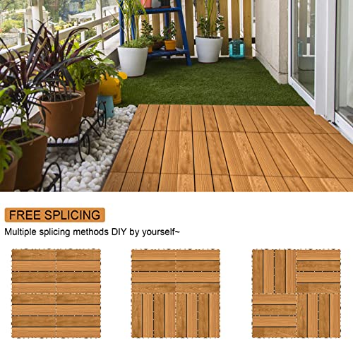 Goovilla Wood Interlocking Deck Flooring Tiles, 27 Pack Wood Floor Tiles, 12X12" Waterproof Patio Deck Tile, Outdoor Flooring All Weather Use, Patio Floor Decking Tiles For Indoor Porch Balcony, Khaki #TOP5