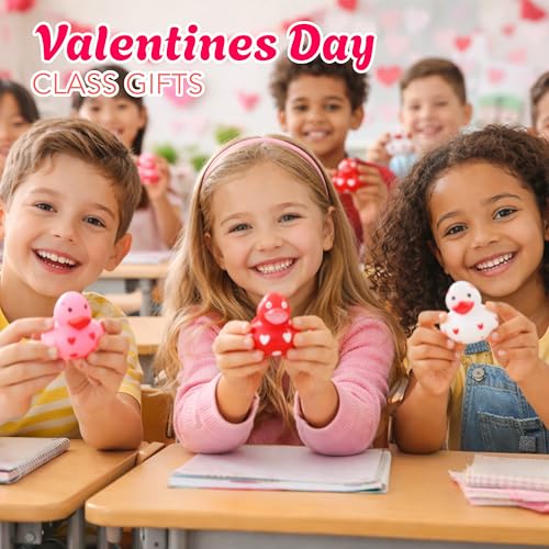 4E's Novelty 24 Pack Valentines Day Rubber Ducks - Bulk 2" Heart Themed Duckies for Jeep Ducking, Classroom Exchange Gifts for Kids School, Prizes, Giveaways, Party Favor Handouts by 4E's Novelty - Image 2