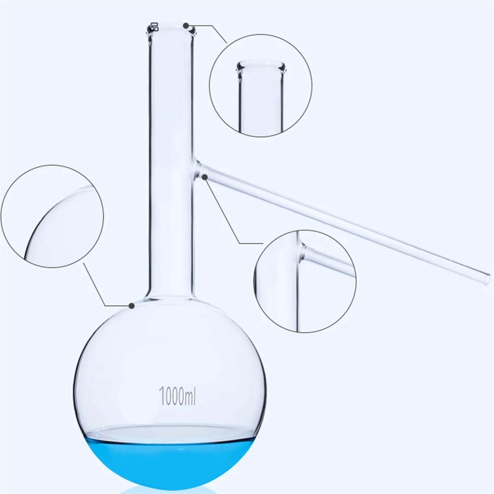 Botellas de vidrio de fondo redondo, Matraz de destilación de vidrio de borosilicato alto con fondo redondo y tubo ramificado de 60-500 ml (2 unidades)(250ml 2 PCS)
