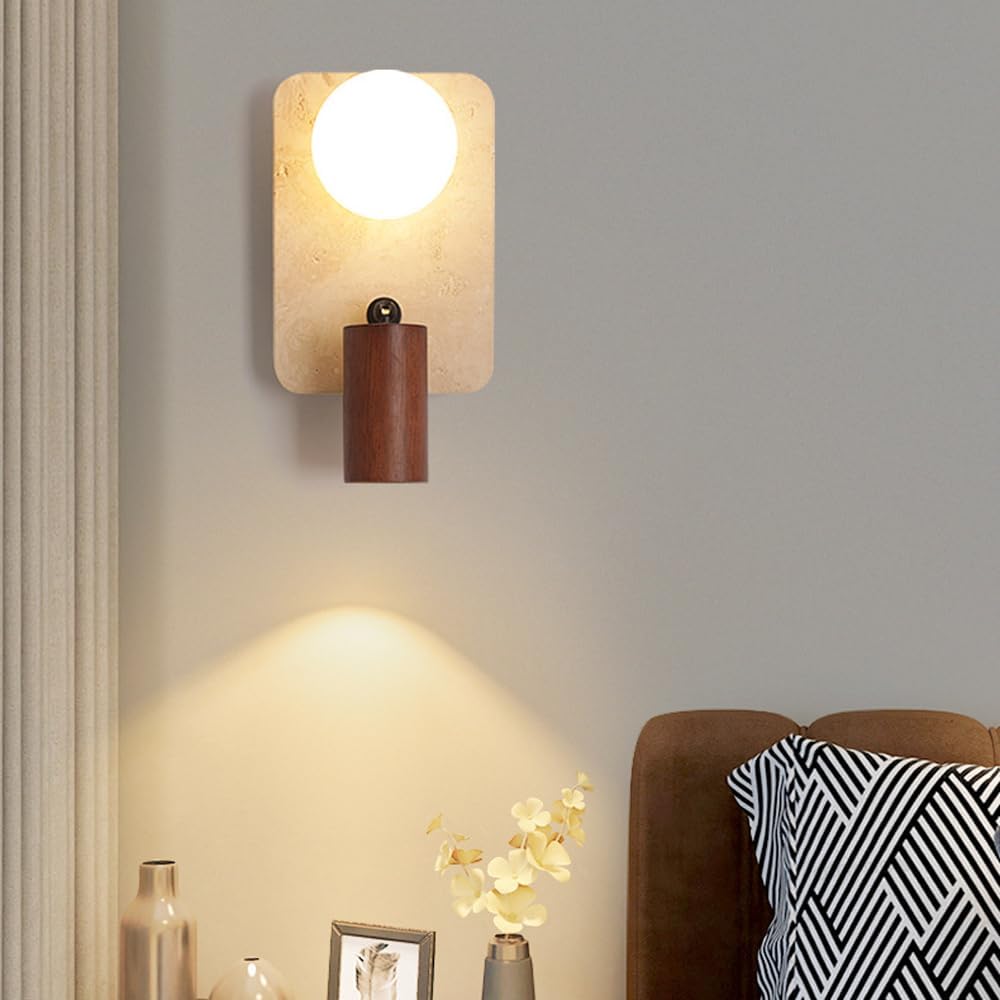 Led Reading Wall Sconce Antique Natural Stone Adjustable Wall Sconce Mid Century Wall Mounted Reading Lights For Bedroom Wabi Sabi Milk Glass Wall Lamp For Ha,Rectangle Walnut Color