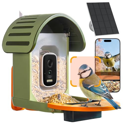 Smart Bird Feeder with Camera 2.5K UHD Bird Feeder Camera Solar Powerd Sensitive AI Identification Instant Alerts Capture Video IP66 Waterproof for Outdoor Green
